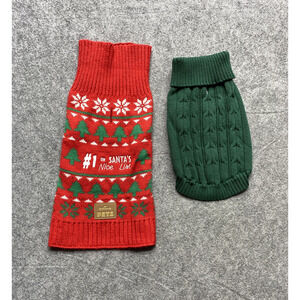 Hallmark Pets St John's Bark Dog Sweaters Small Xmas Holiday Green Red Lot 2